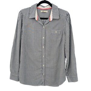 Old Navy Striped Button Up Shirt Women Size L Nautical Coastal Normcore Office
